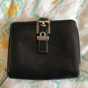 Perlina small black & hot pink leather wallet